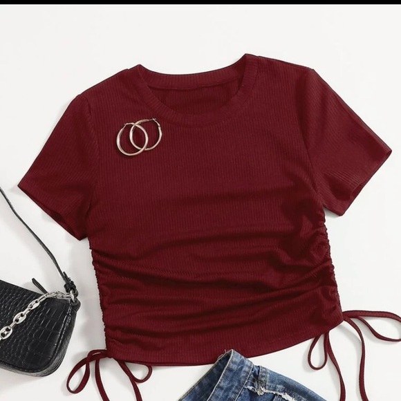 SHEIN Tops - SHEIN solid drawstring side tee